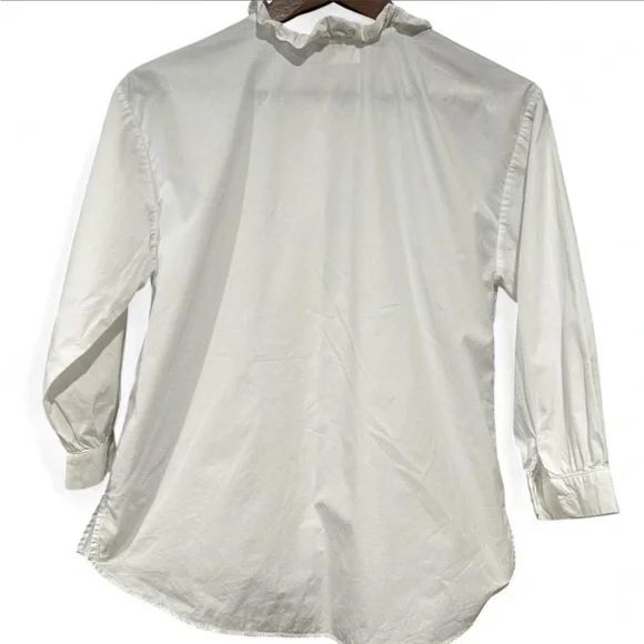 ZARA Poplin Ruffle 3/4 Long Sleeve Button Up Blouse | White | Size 10 - Picture 4 of 8